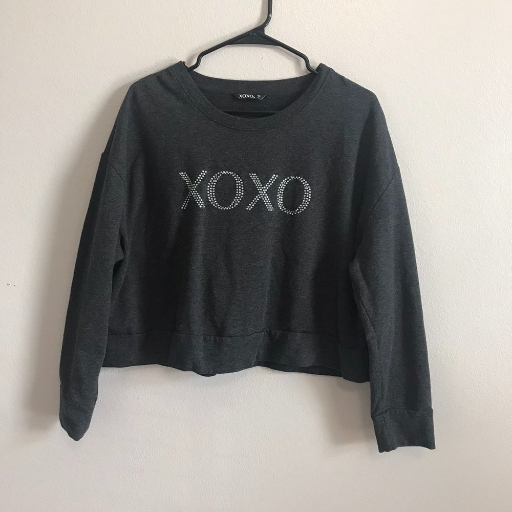 XOXO Gray Bling Boxy Crop Sweatshirt Size XL